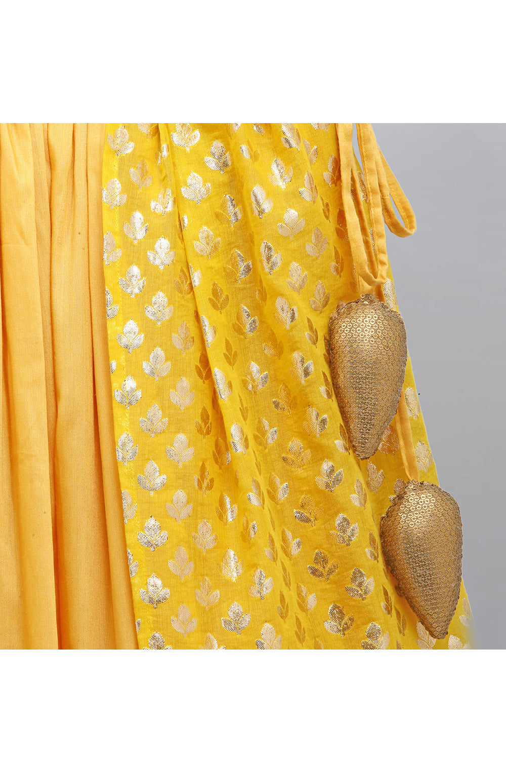 Mustard Yellow Top With Attached Dupatta And Double Layered Lehenga