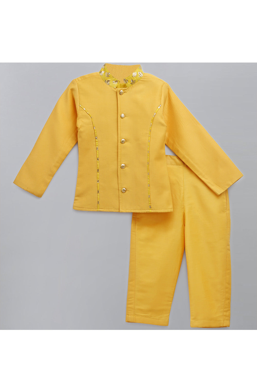 Mustard yellow Silk Bandhgala And Pyjama Set