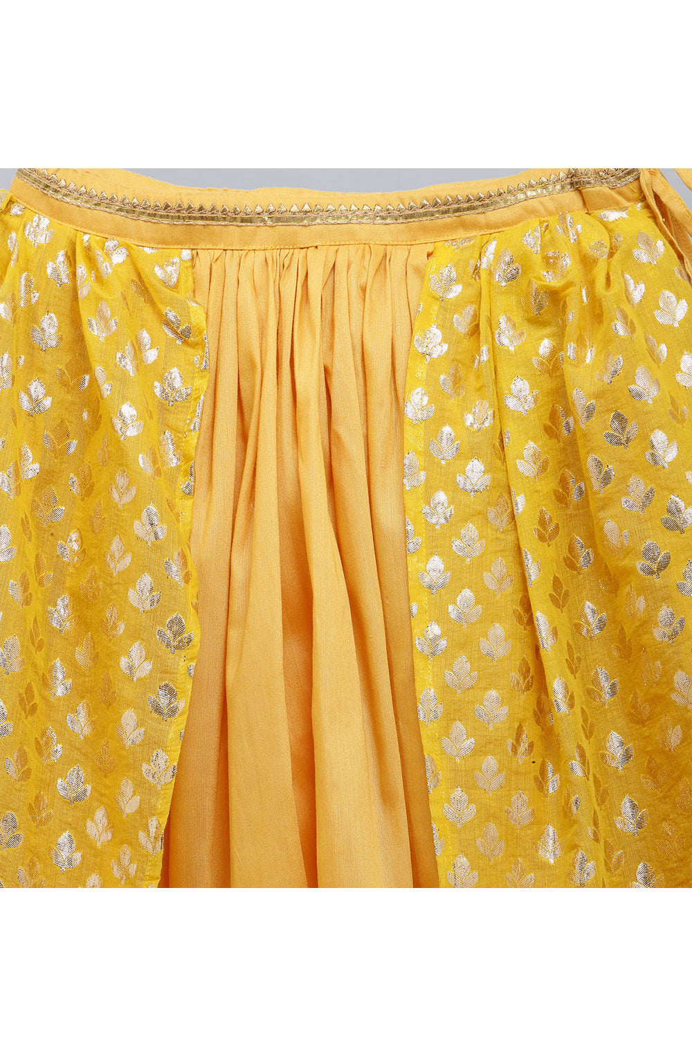 Mustard Yellow Top With Attached Dupatta And Double Layered Lehenga