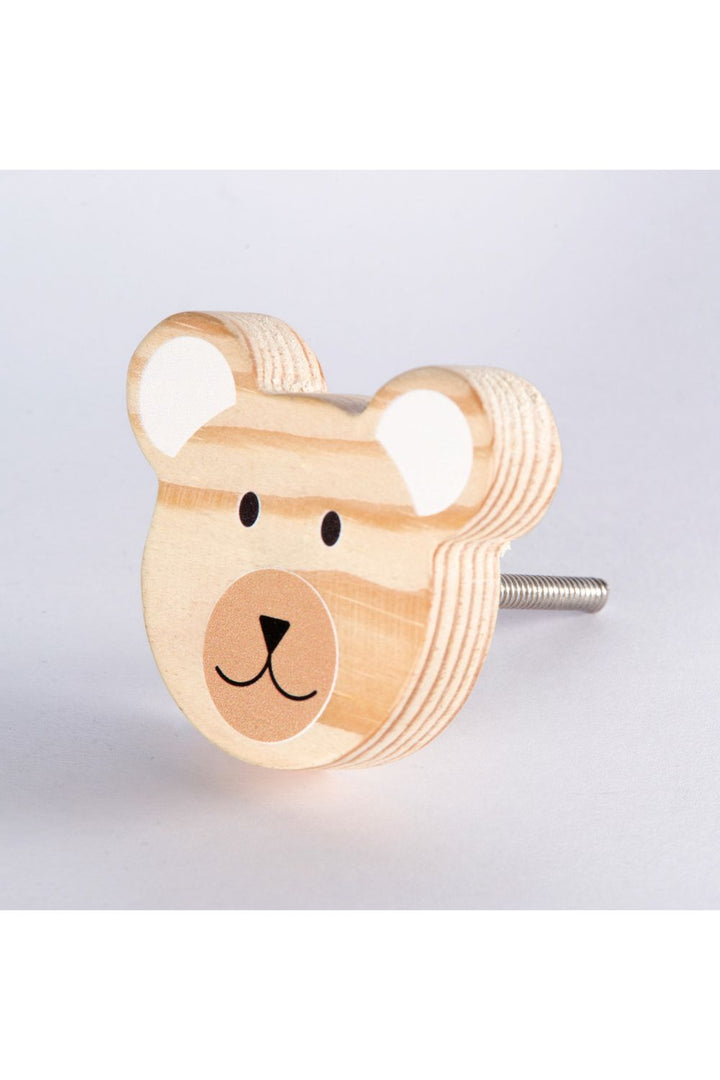 Beige Teddy Bear Face Wooden Knob