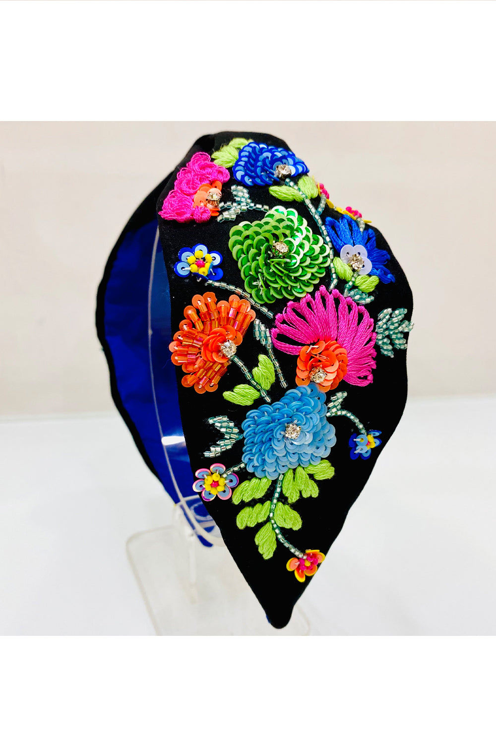 Multicolor Beads Embroidered Pure Crepe Hairband