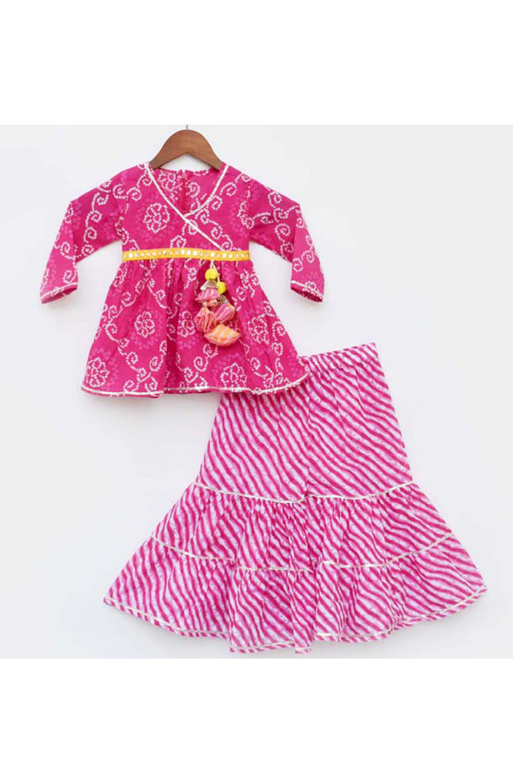 Pink Printed Cotton Peplum Style Top With Sharara Set