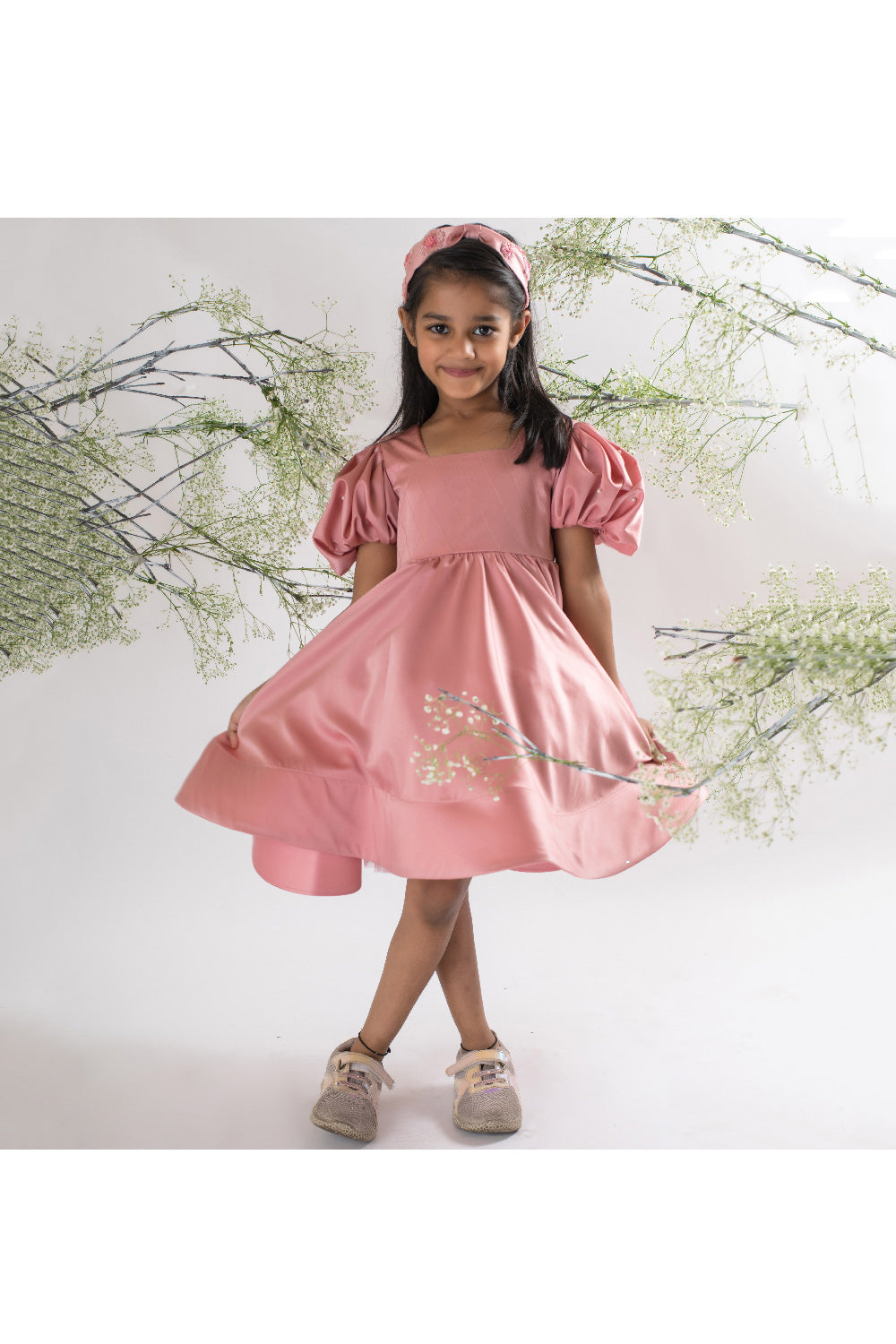 Pearl Embroidered Satin Dress