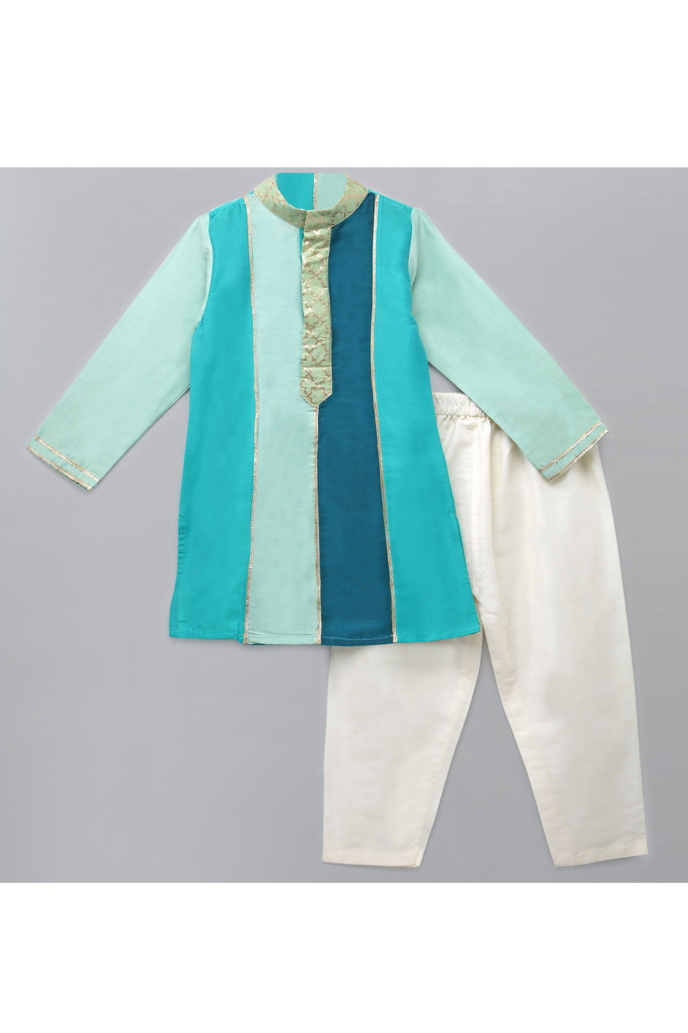 Multigreen Shaded Cotton Silk Kurta With Off White Pyjama