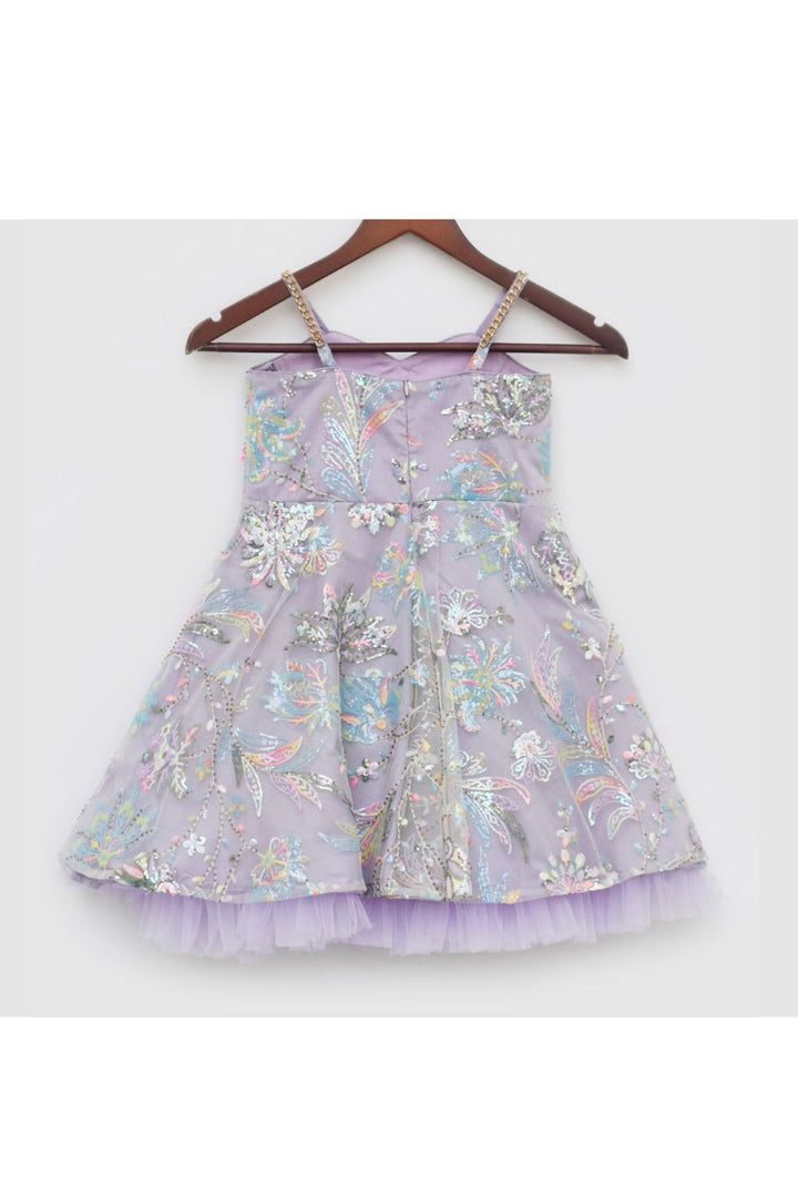 Lilac Sequins Embroidered Net Dress