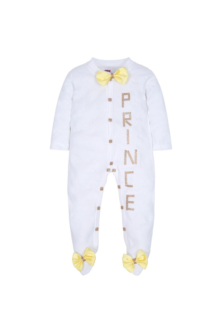White Prince Detailing Cotton Lycra Sleepsuit Set