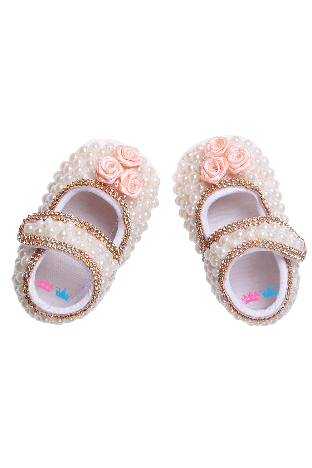 White Pearl,Peach Flower With Chain Border Shoes