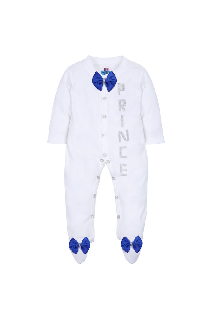 White Prince Detailing Cotton Lycra Sleepsuit Set