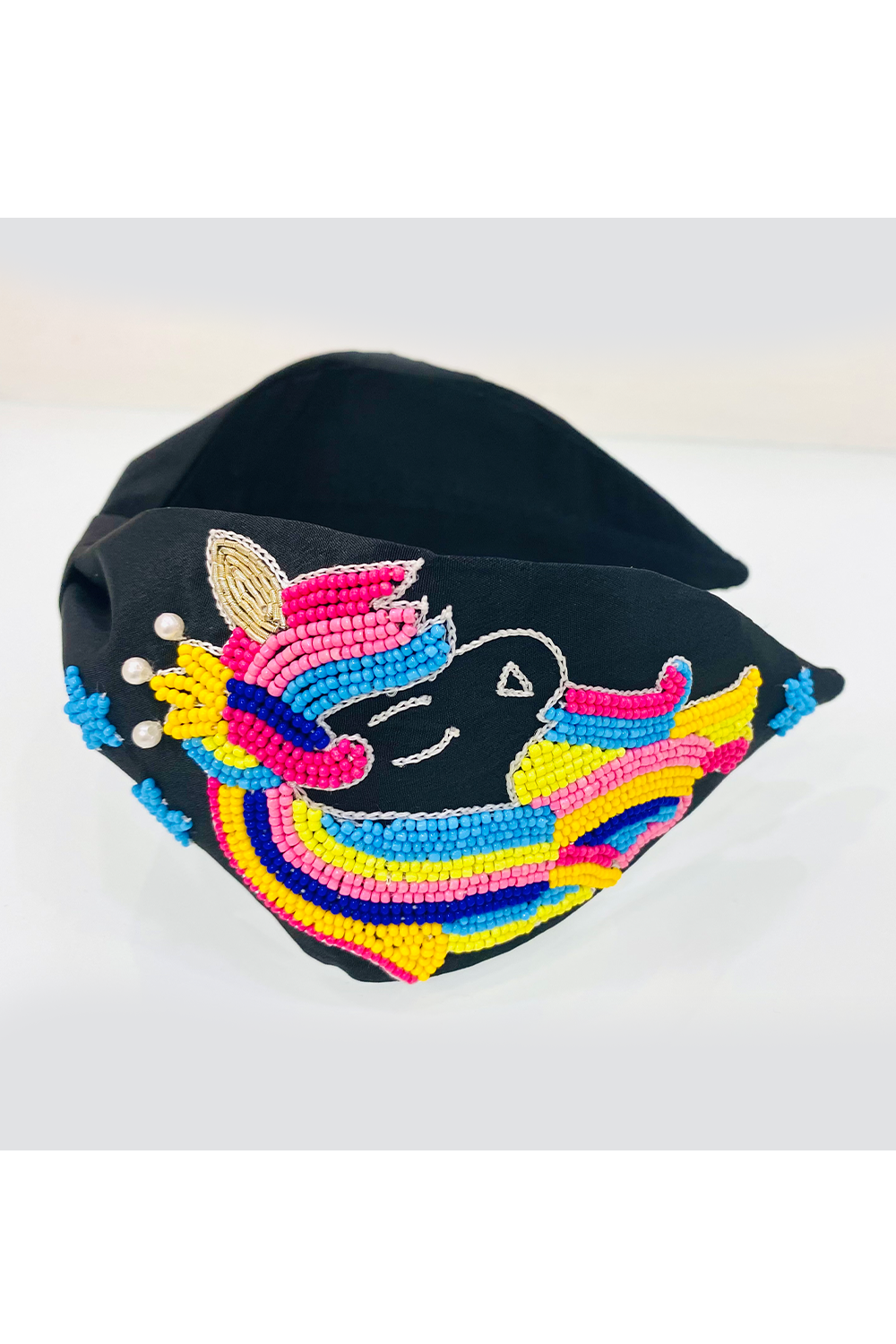 Black pure crepe unicorn hairband