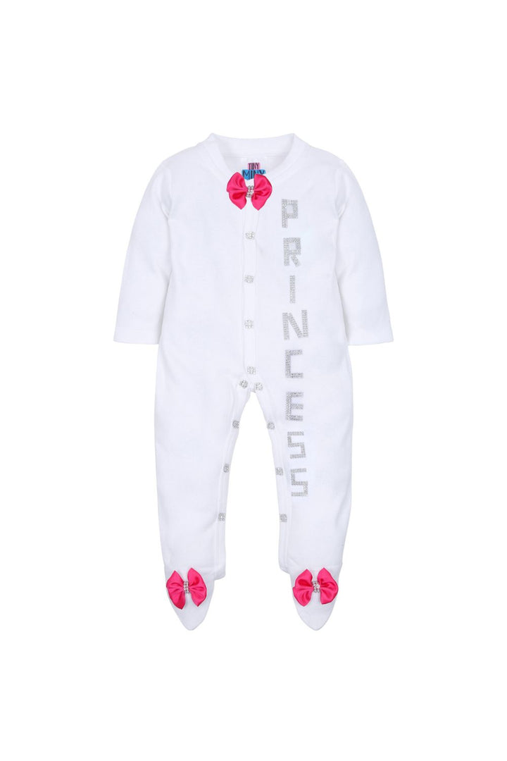 White Princess Detailing Cotton Lycra Sleepsuit Set