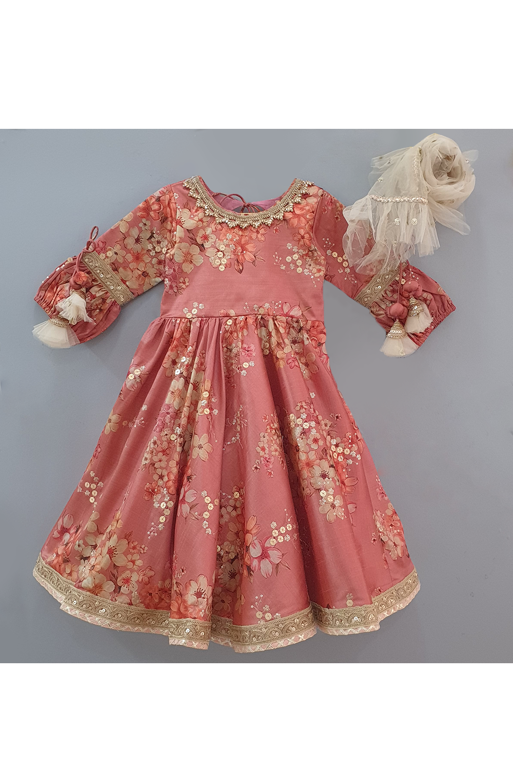 Pink floral printed anarkali with dupatta