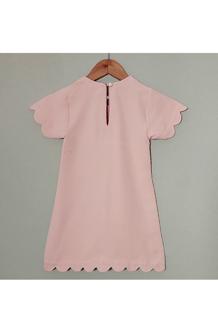 Pink Flower Embroidered Crepe Dress With Sling bag