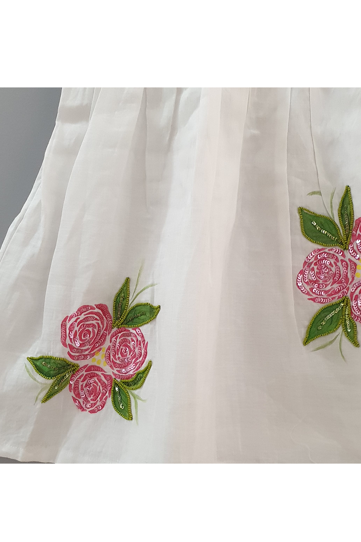 Hand painted roses white frock