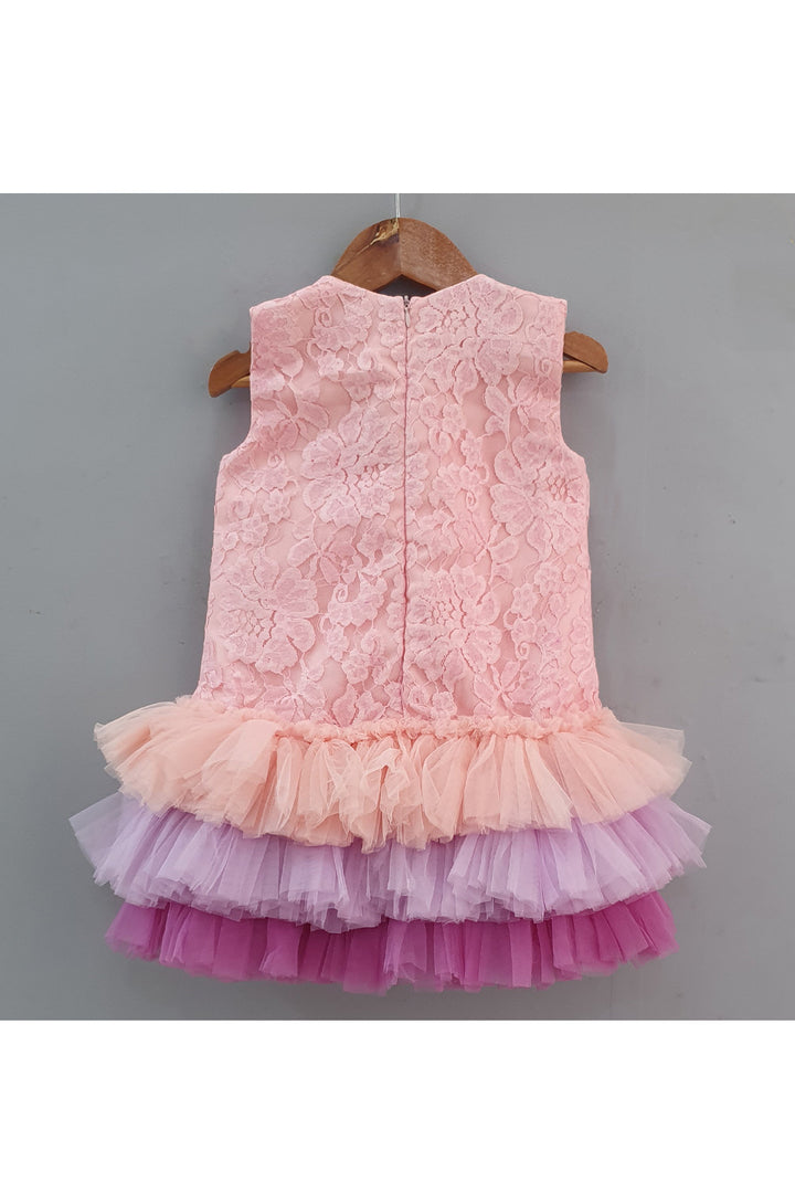 Pink Net Sleeveless Frill Dress