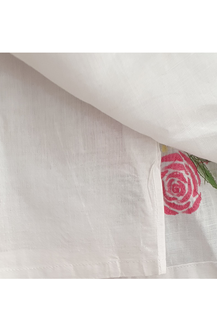Hand painted roses white frock