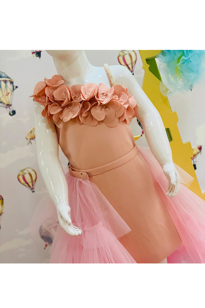 Peach One Shoulder Dress With Detachable Frill Trail