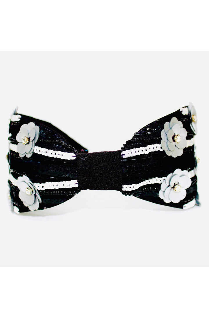Black and grey sequins flower hairband