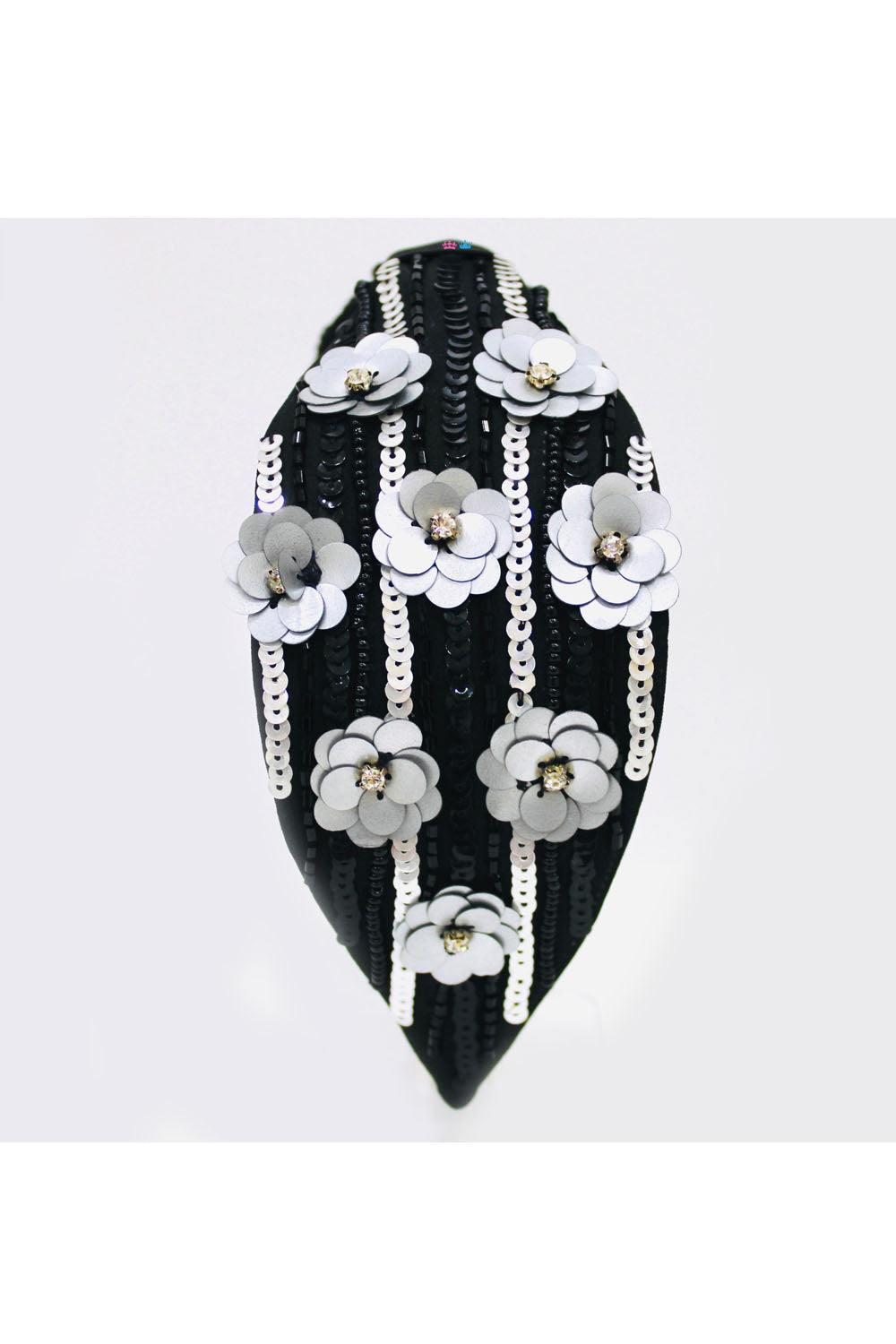Black and grey sequins flower hairband
