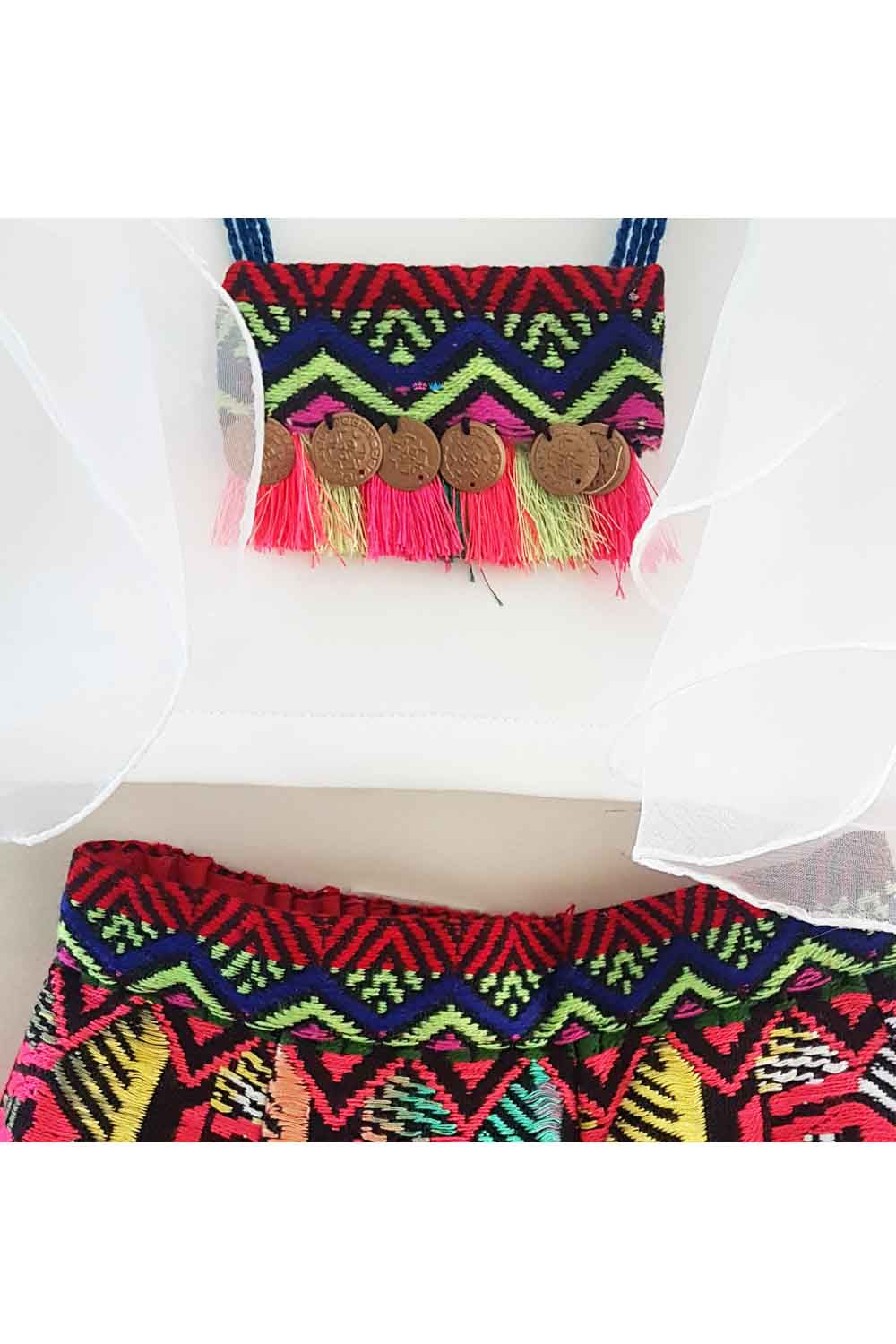 Multi color boho jacquard skirt with white top set! Designer Dresses for Girls, Designer Dresses for Baby Girls, Designer Partywear Dresses for Girls, Party Dresses for Girls, Smart Partywear Dresses for Girls, Designer Party Dresses for Girls