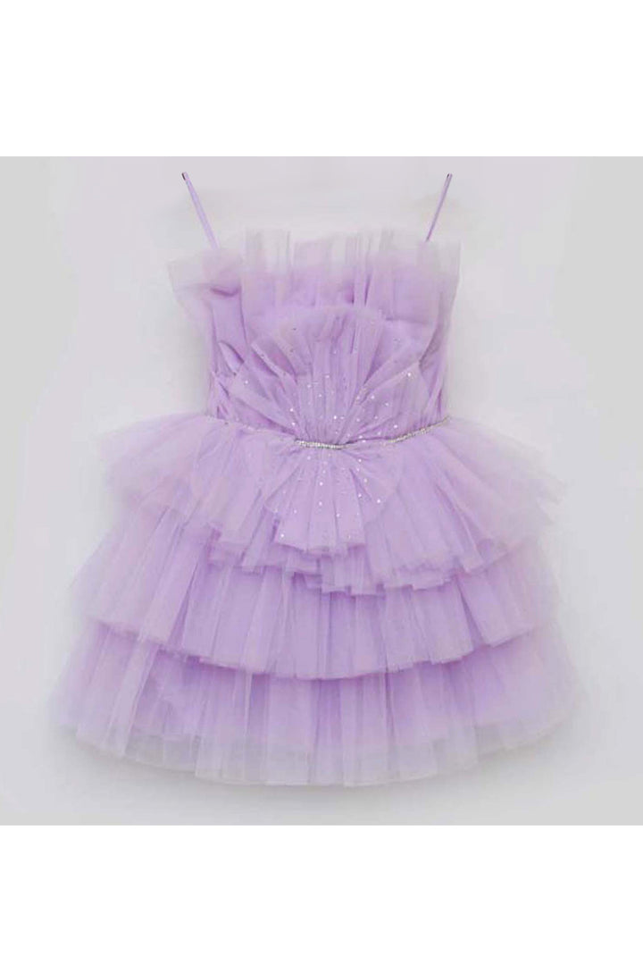 Lilac Sequins Detailing Net Layered Dress