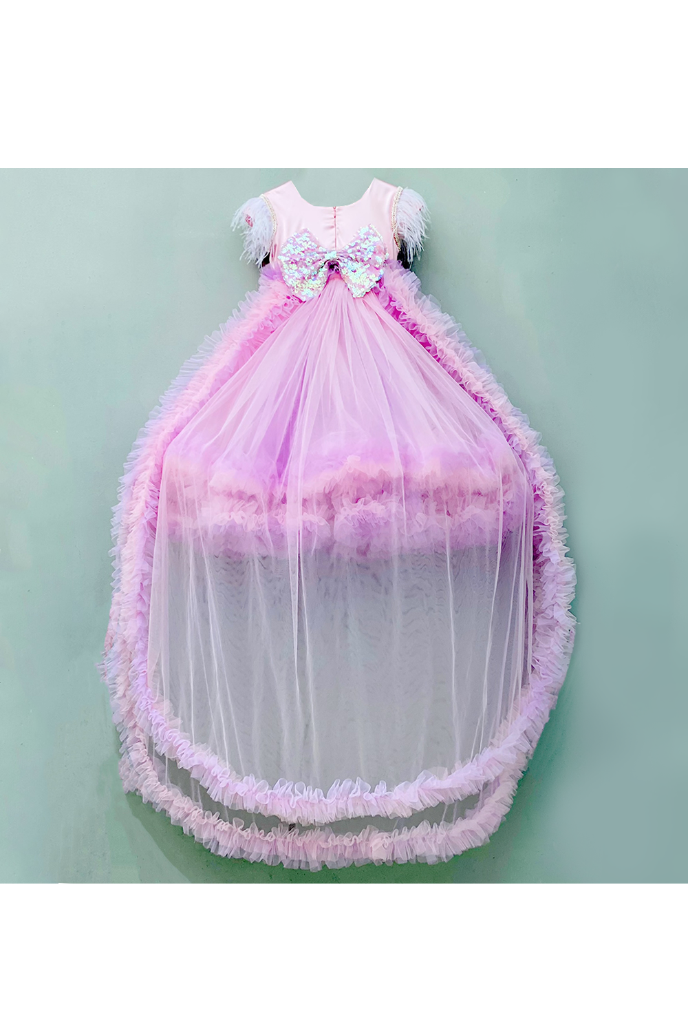 Hand embellished purple and pink flares gown