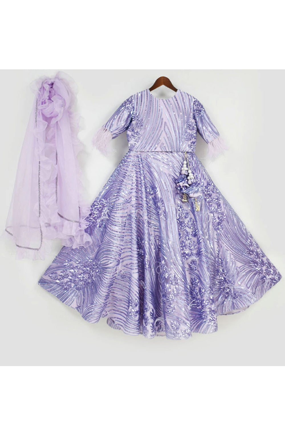 Purple Sequins Embroidered Top With Lehenga Set