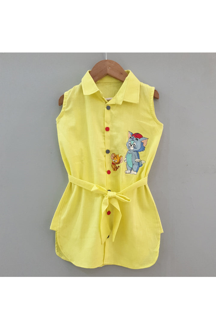 Yellow tom and jerry embroidered dress