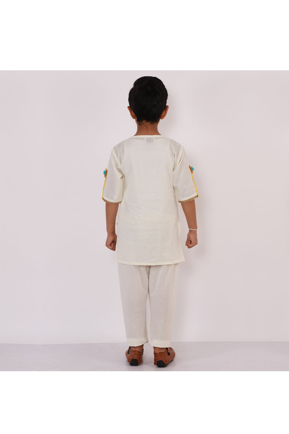Off White Holi Colors Embroidered Kurta Pyjama