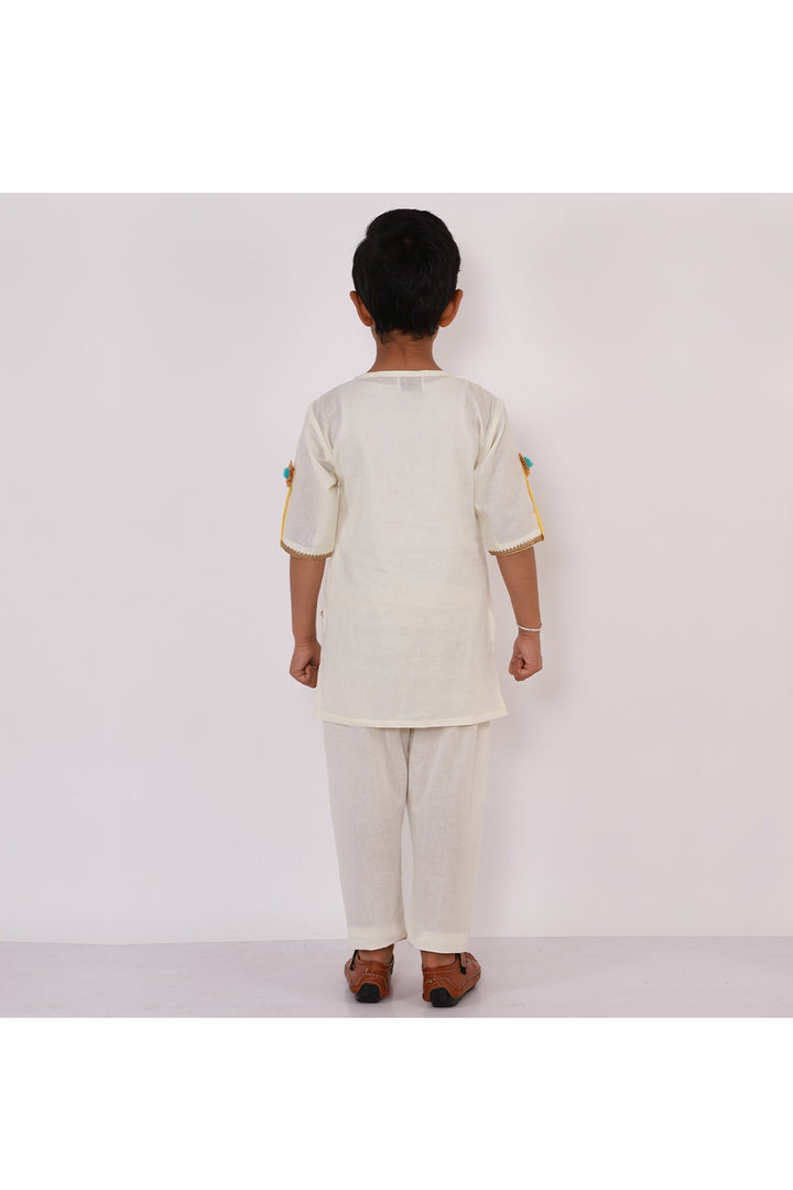 Off White Holi Colors Embroidered Kurta Pyjama