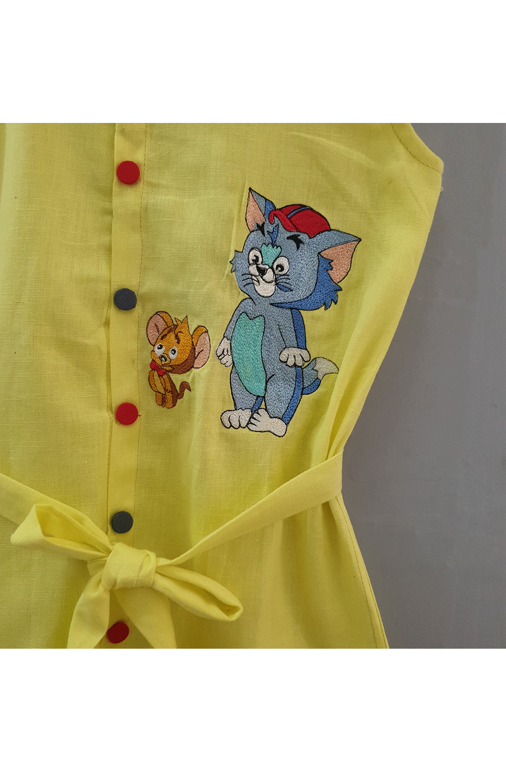 Yellow tom and jerry embroidered dress