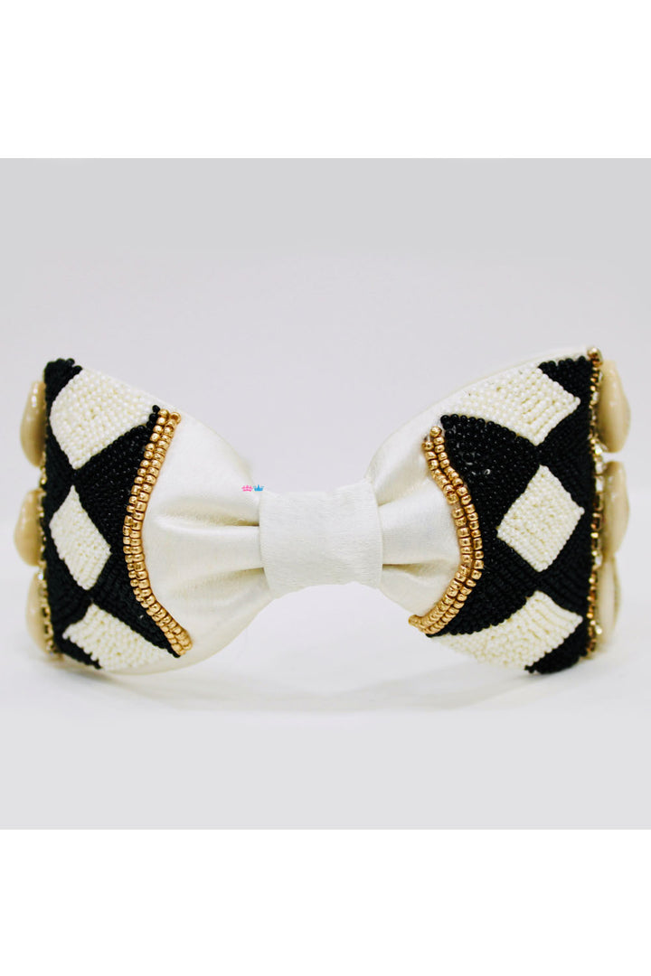 Black and white embroidery hairband