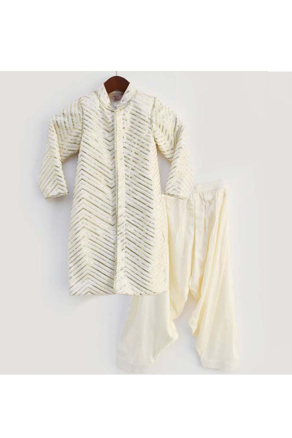 Off White Embroidered Achkan With Salwar Set