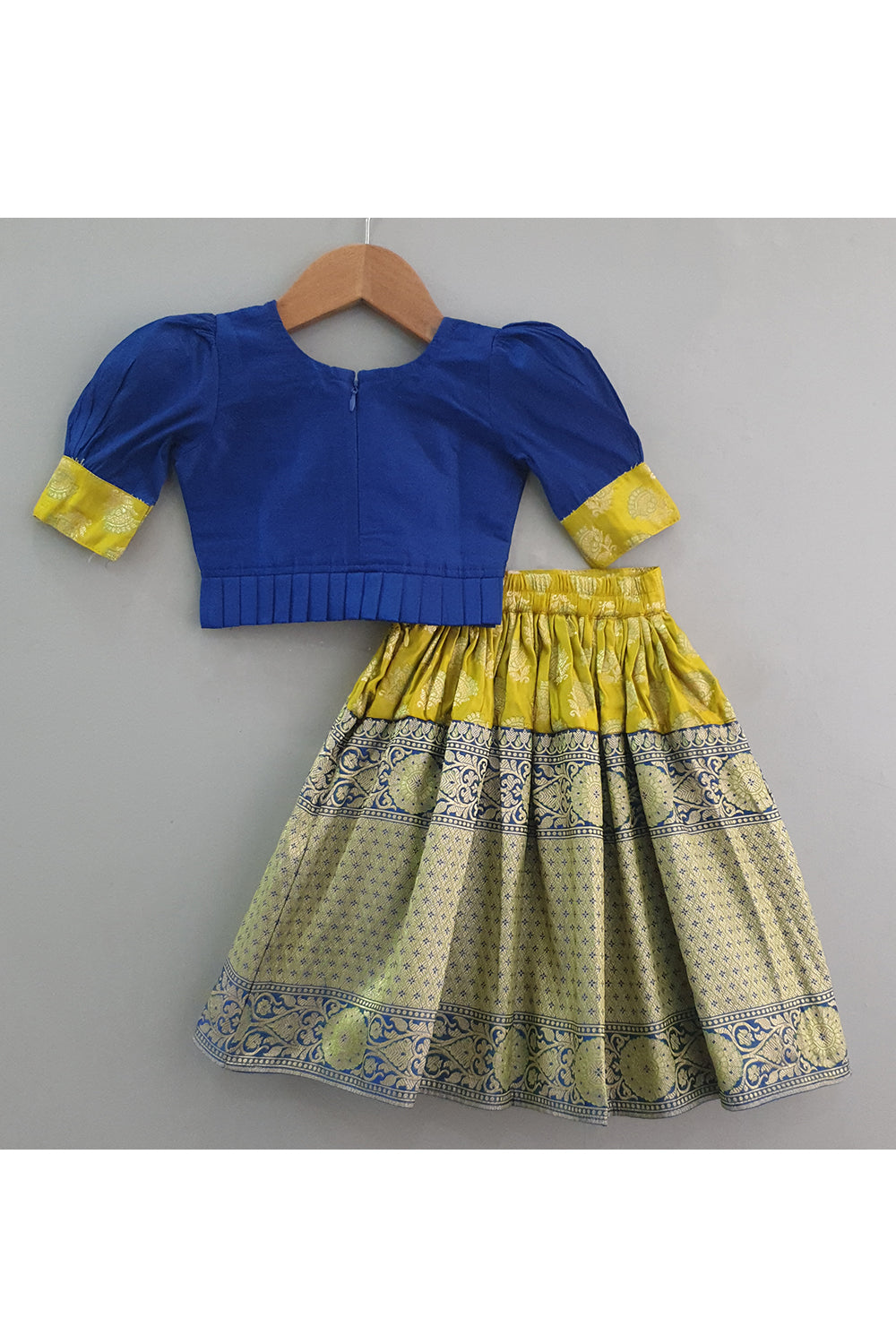 Dark blue hand embroidered peplum choli with banarasi lehenga