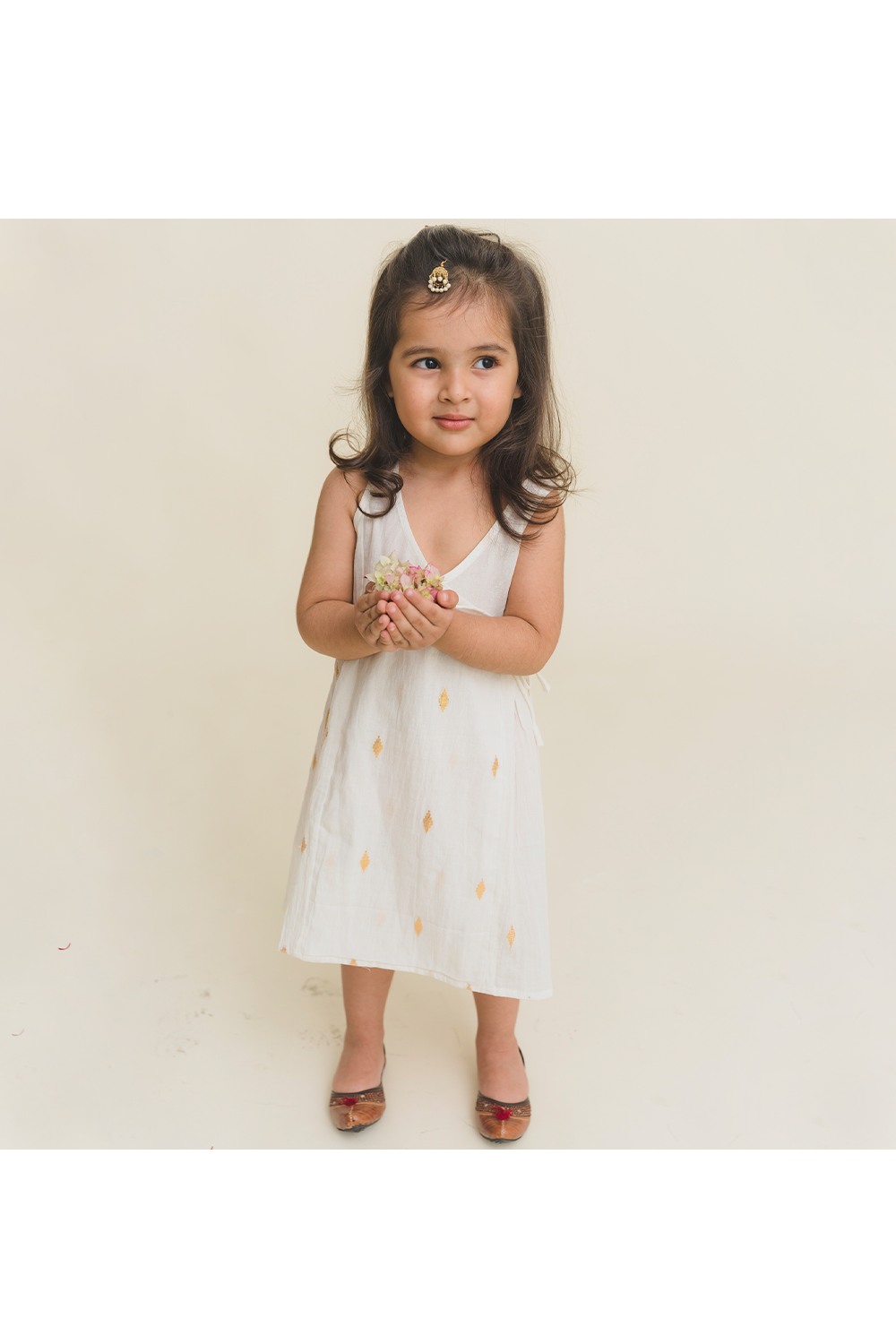 White and gold weave dress