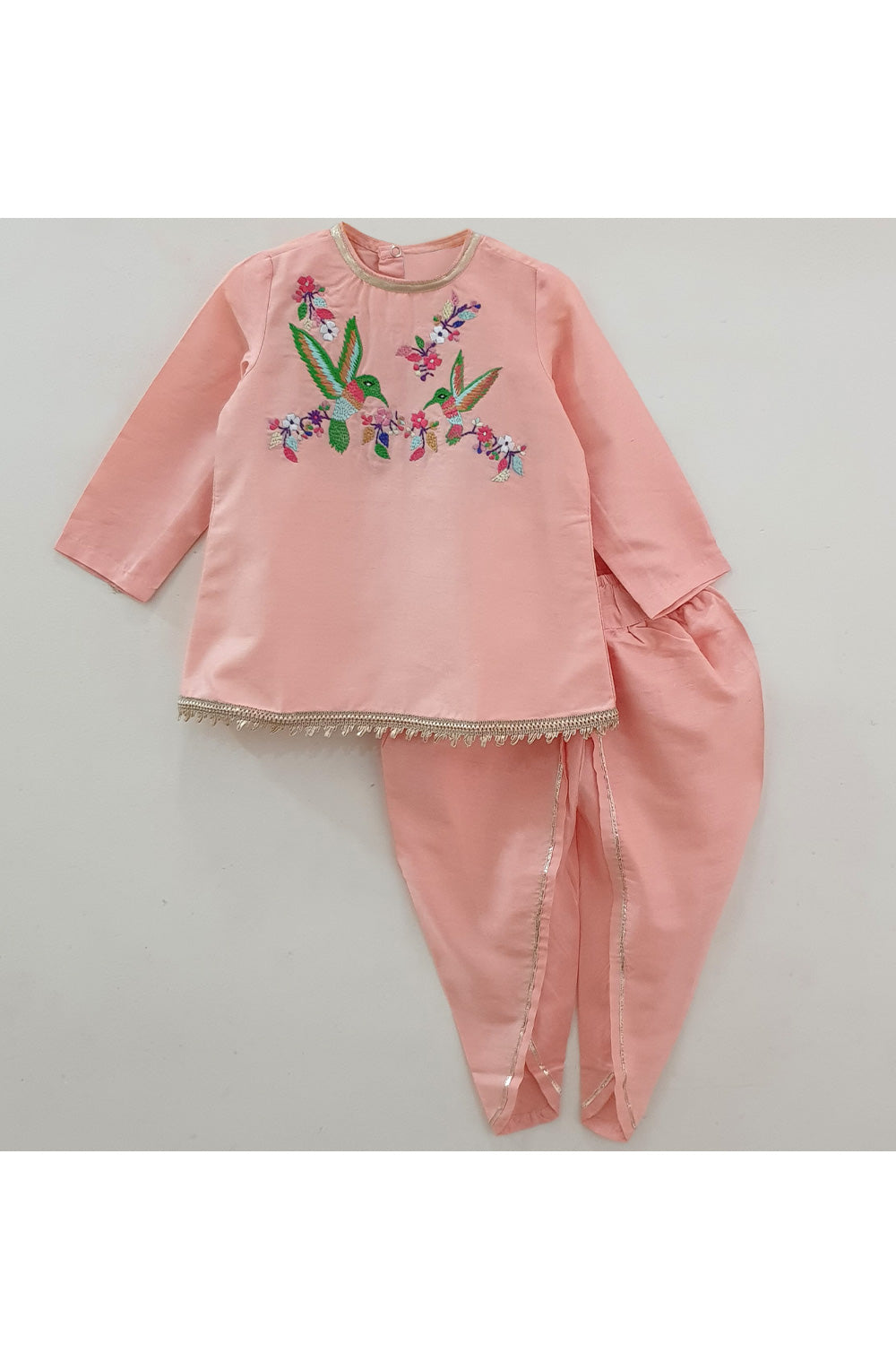 Peach embroidered kurta and dhoti set