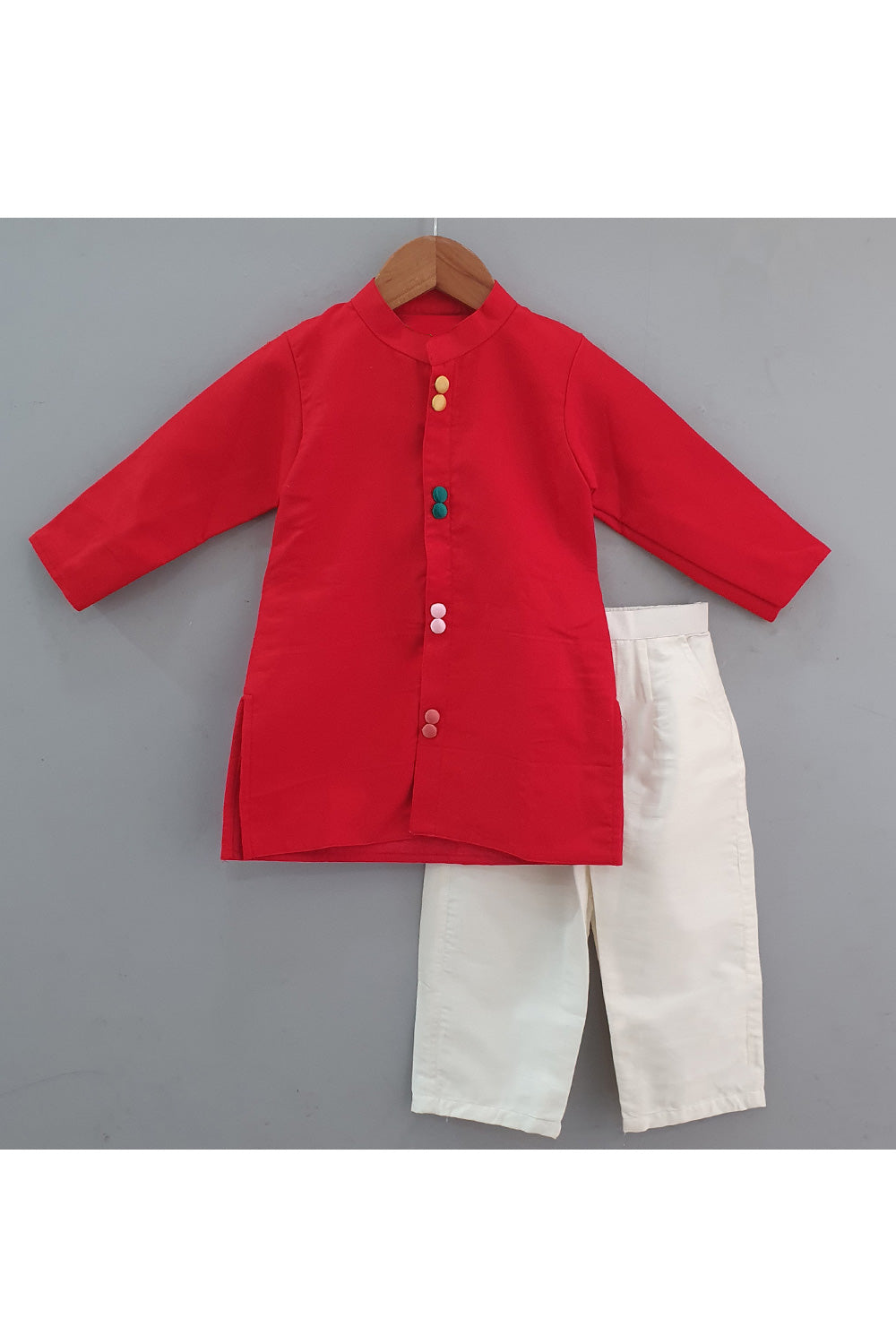 Red Cotton Full sleeves Kurta With Pyjama Set