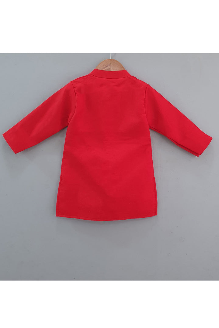 Red Cotton Full sleeves Kurta With Pyjama Set