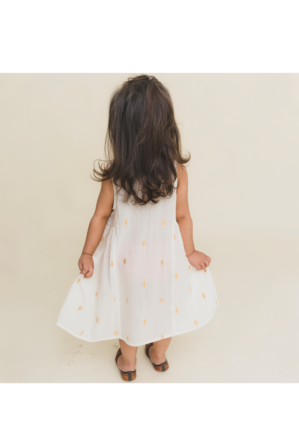 White and gold weave dress