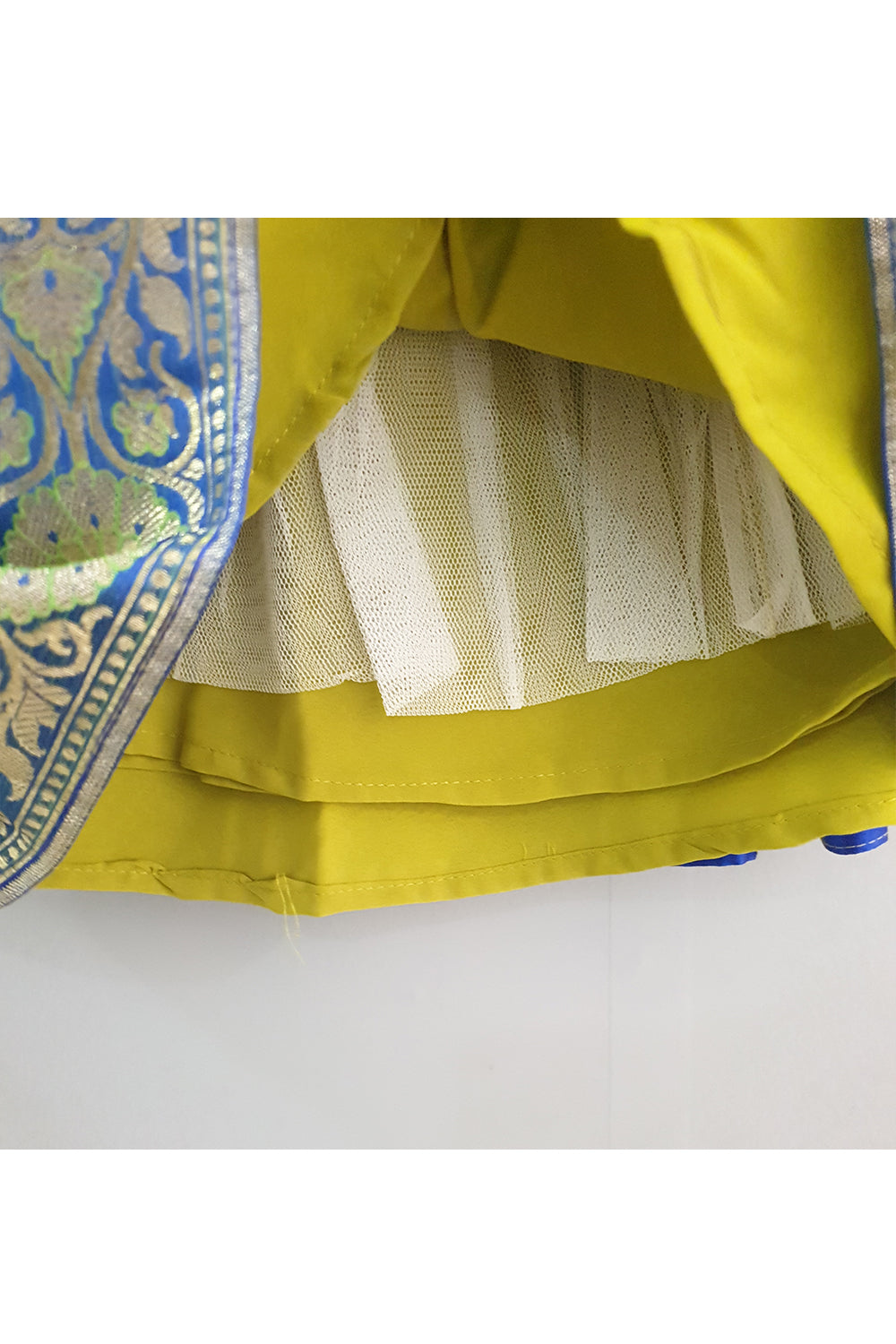 Dark blue hand embroidered peplum choli with banarasi lehenga