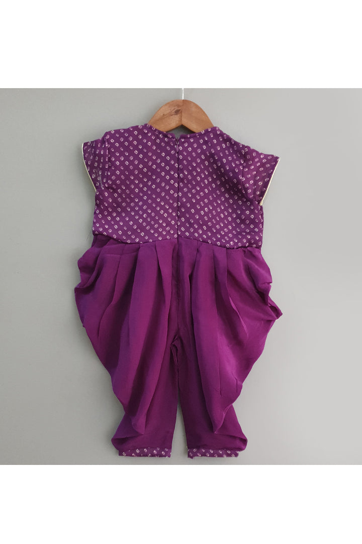Bandhani printed yoke dhoti jumpsuit and sling bag