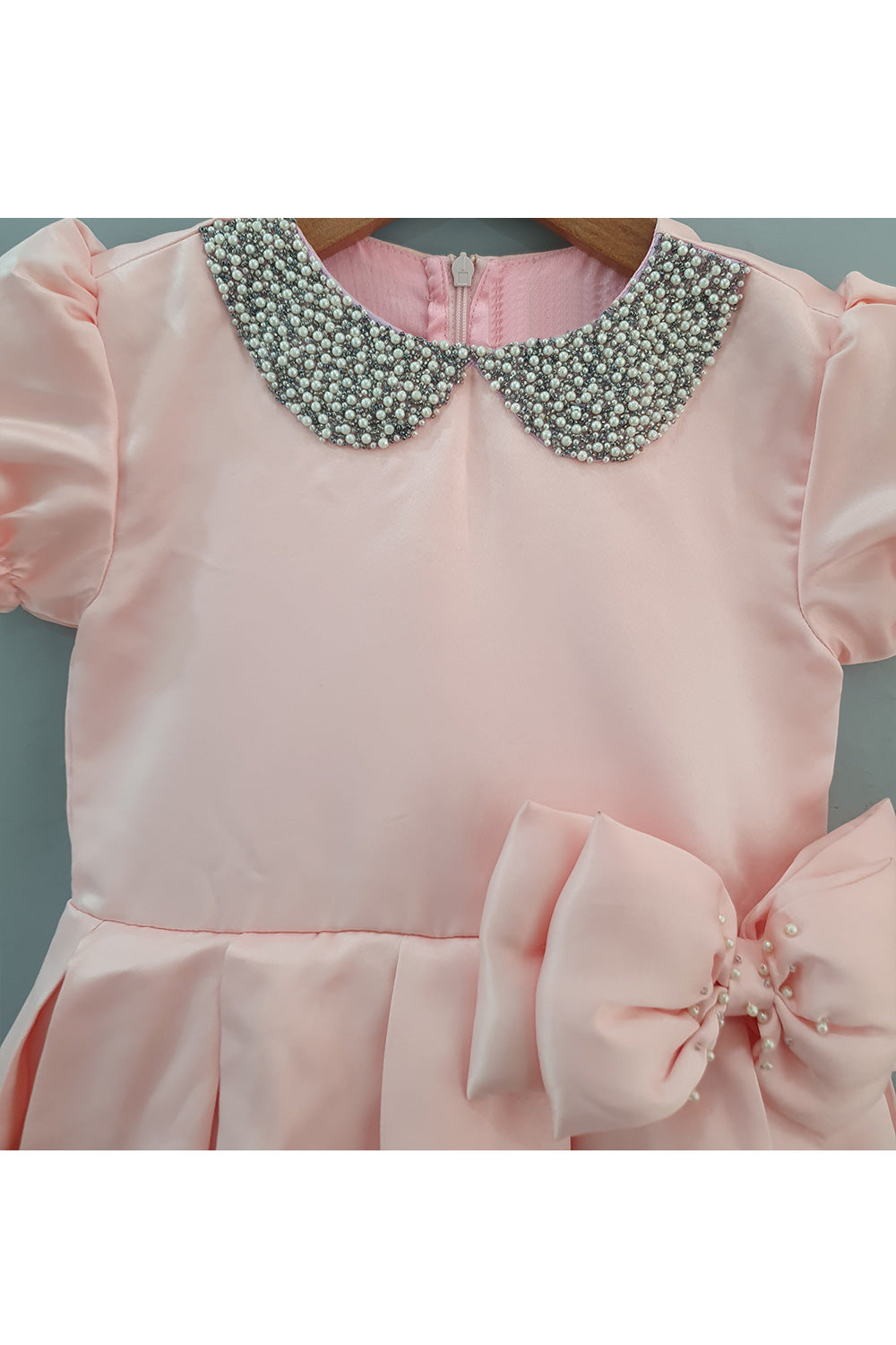 Peach Pearl Embroidered Pleated Dress