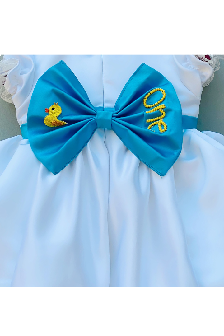 White duck embroidered peter pan collar dress