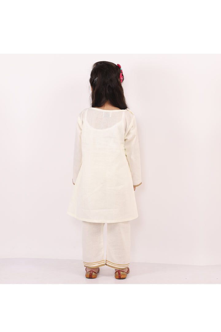 Off White Happy Holi Yoke Embroidered Frontsplit Kurta With Pyjama