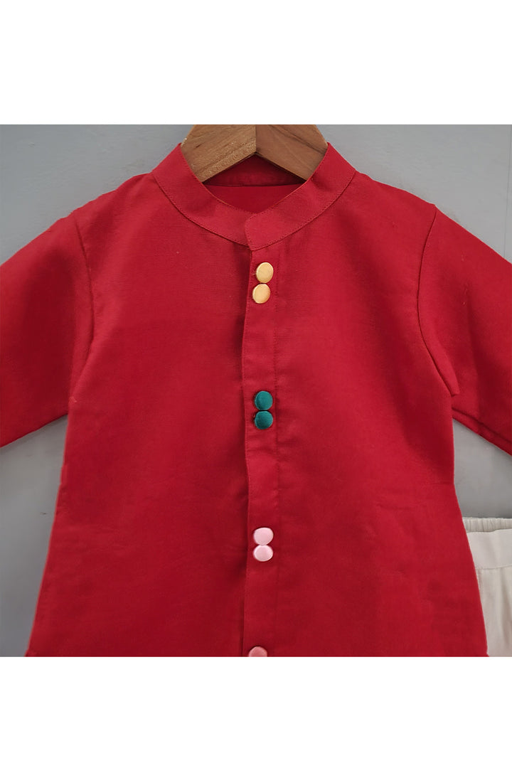 Red Cotton Full sleeves Kurta With Pyjama Set