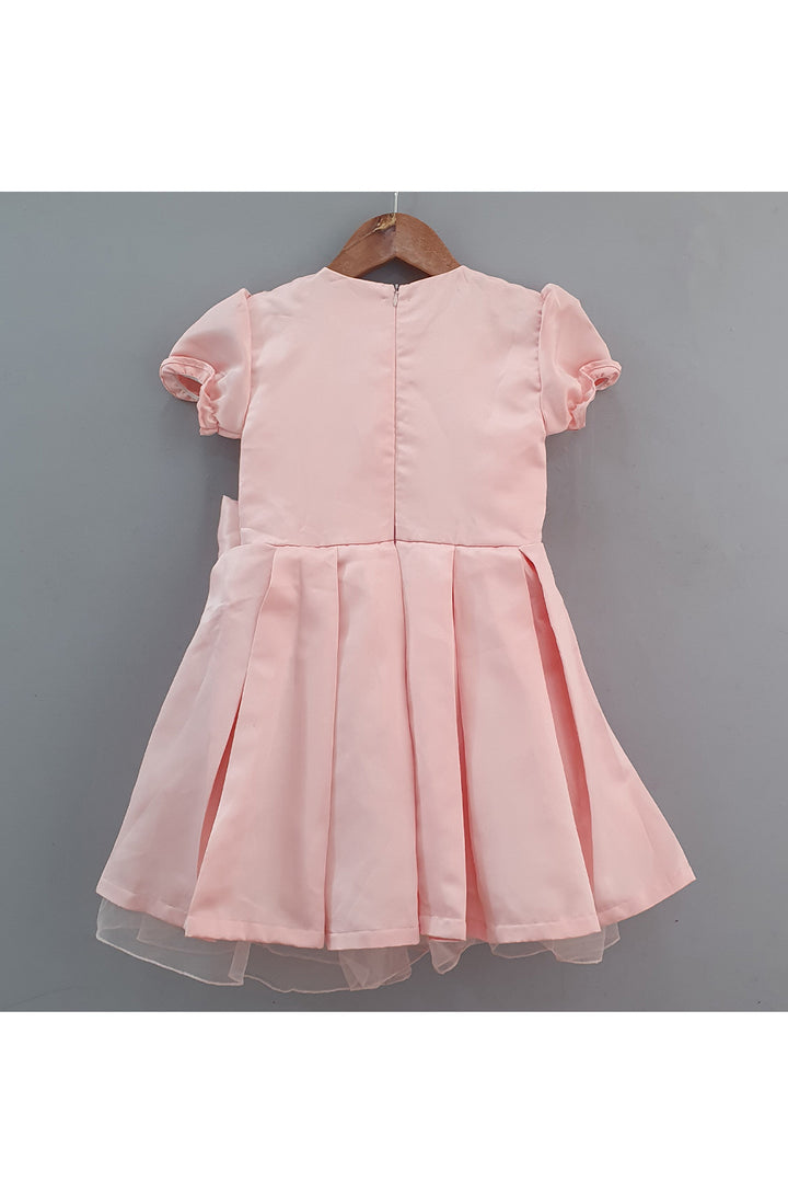 Peach Pearl Embroidered Pleated Dress