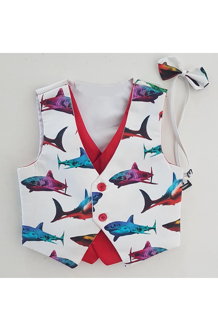 White fish print toddler waistcoat