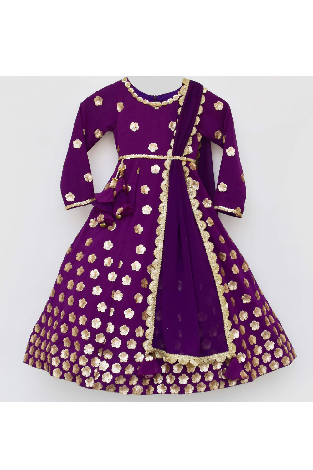 Purple sequins embroidered flowers anarkali with dupatta