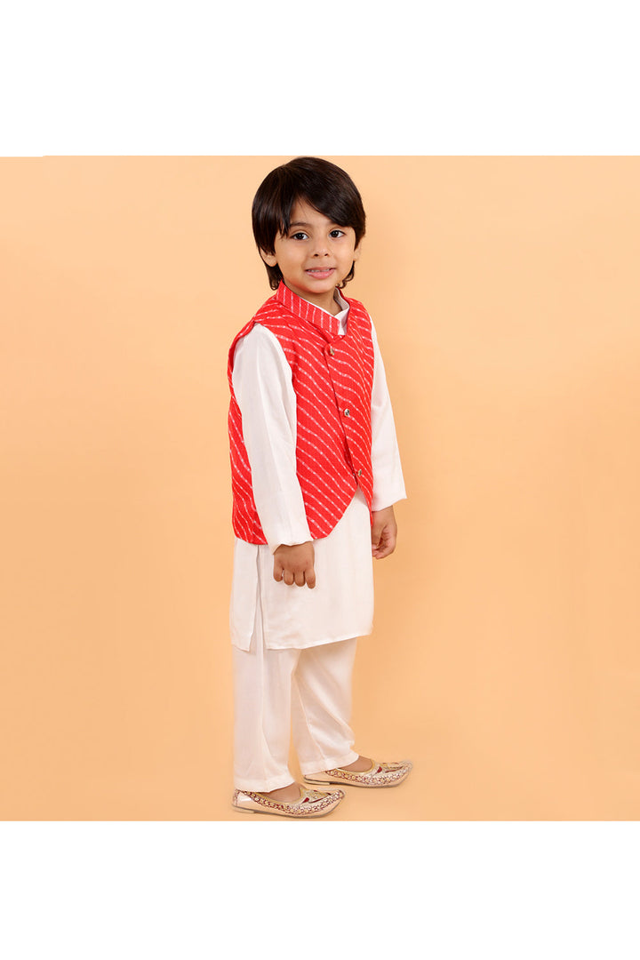 Lehriya jacket with white kurta and pyjama