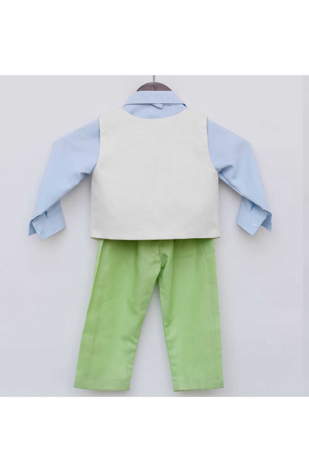 Aqua Blue Shirt With Off White Car Motif Jacket Set