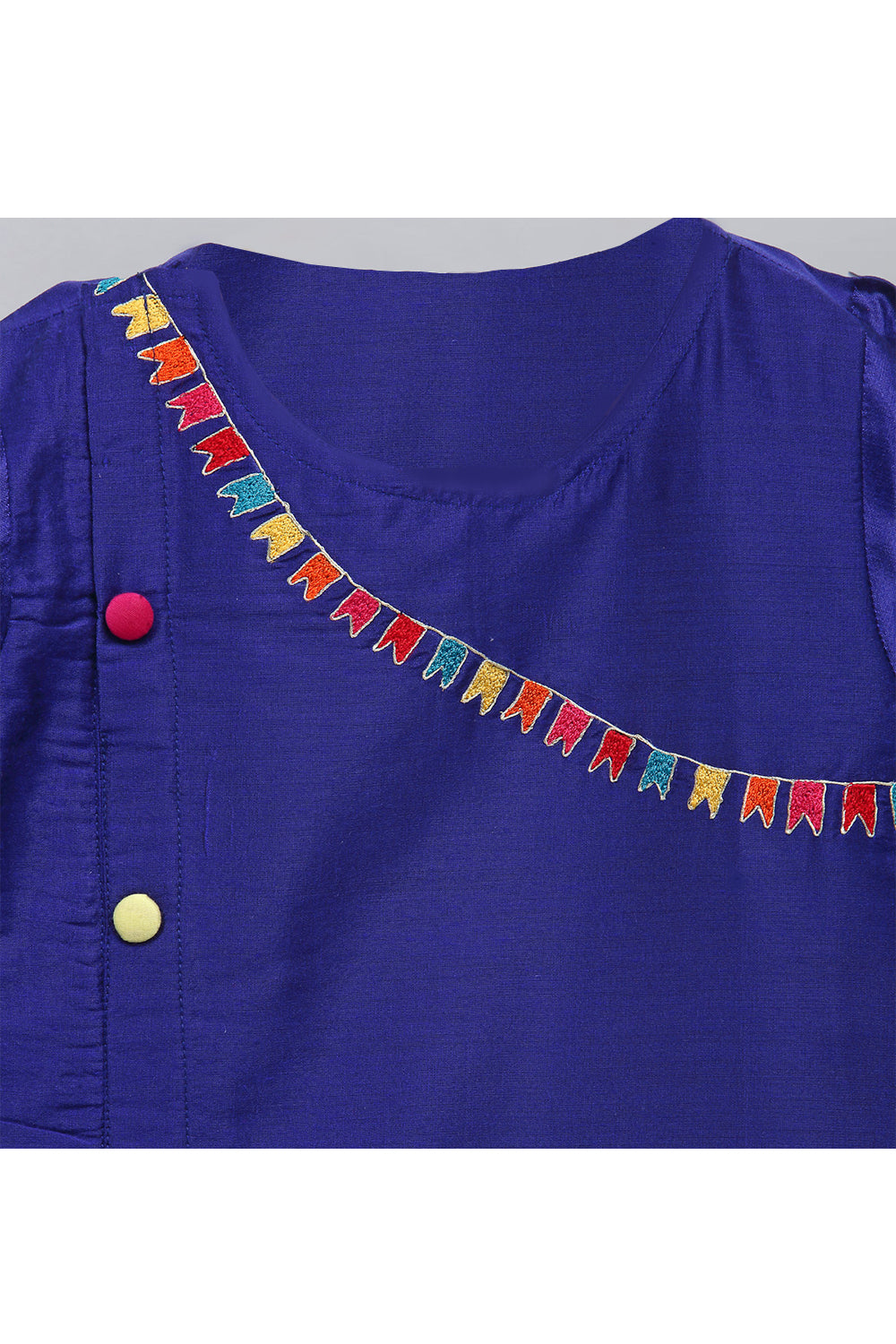 Blue Embroidered A Line Kurta With White Pyjama